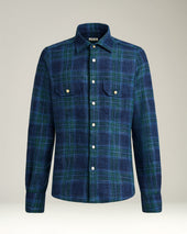 HANDMADE TARTAN OVERSHIRT IN BLUE WOOL BLEND