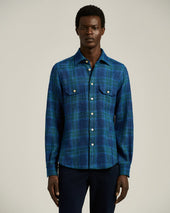 HANDMADE TARTAN OVERSHIRT IN BLUE WOOL BLEND