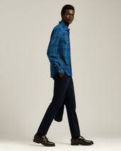 HANDMADE TARTAN OVERSHIRT IN BLUE WOOL BLEND