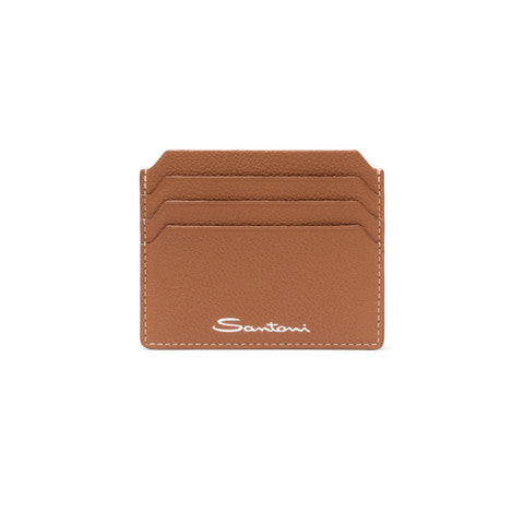 Light Brown Tumbled Leather Credit Card Holder