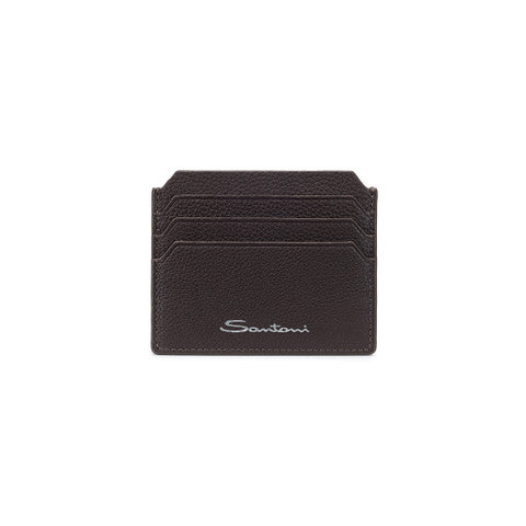Dark brown tumbled leather credit card holder