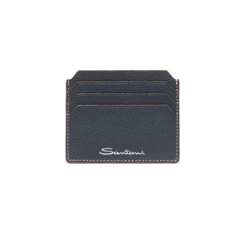 Blue tumbled leather credit card holder