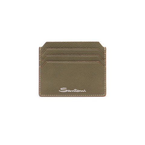 Green tumbled leather credit card holder