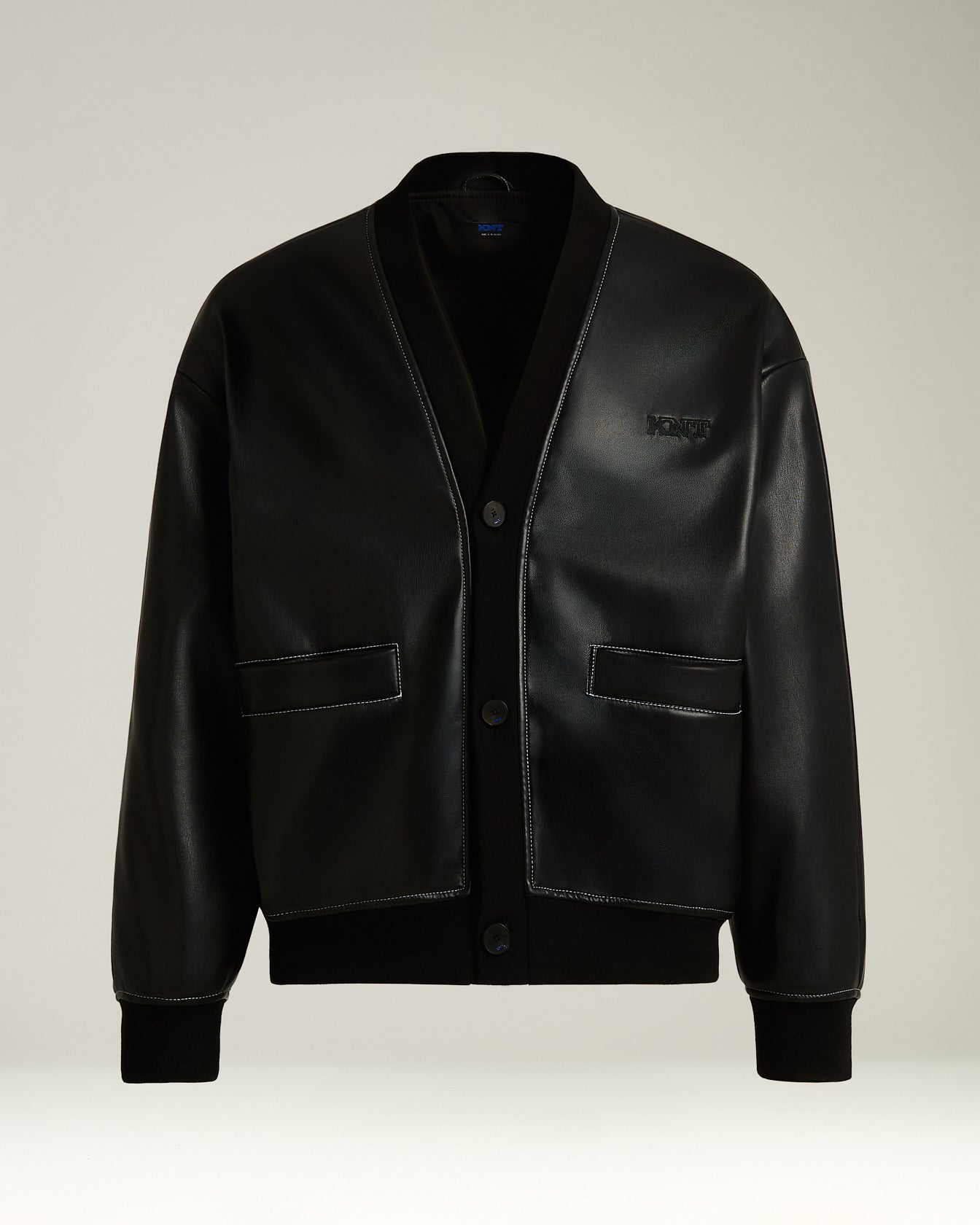 Faux Leather Bomber With Ribbed Details