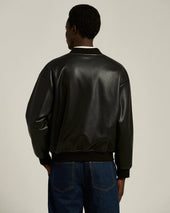 FAUX LEATHER BOMBER BLACK WITH RIBBED DETAILS