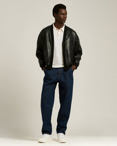 FAUX LEATHER BOMBER BLACK WITH RIBBED DETAILS