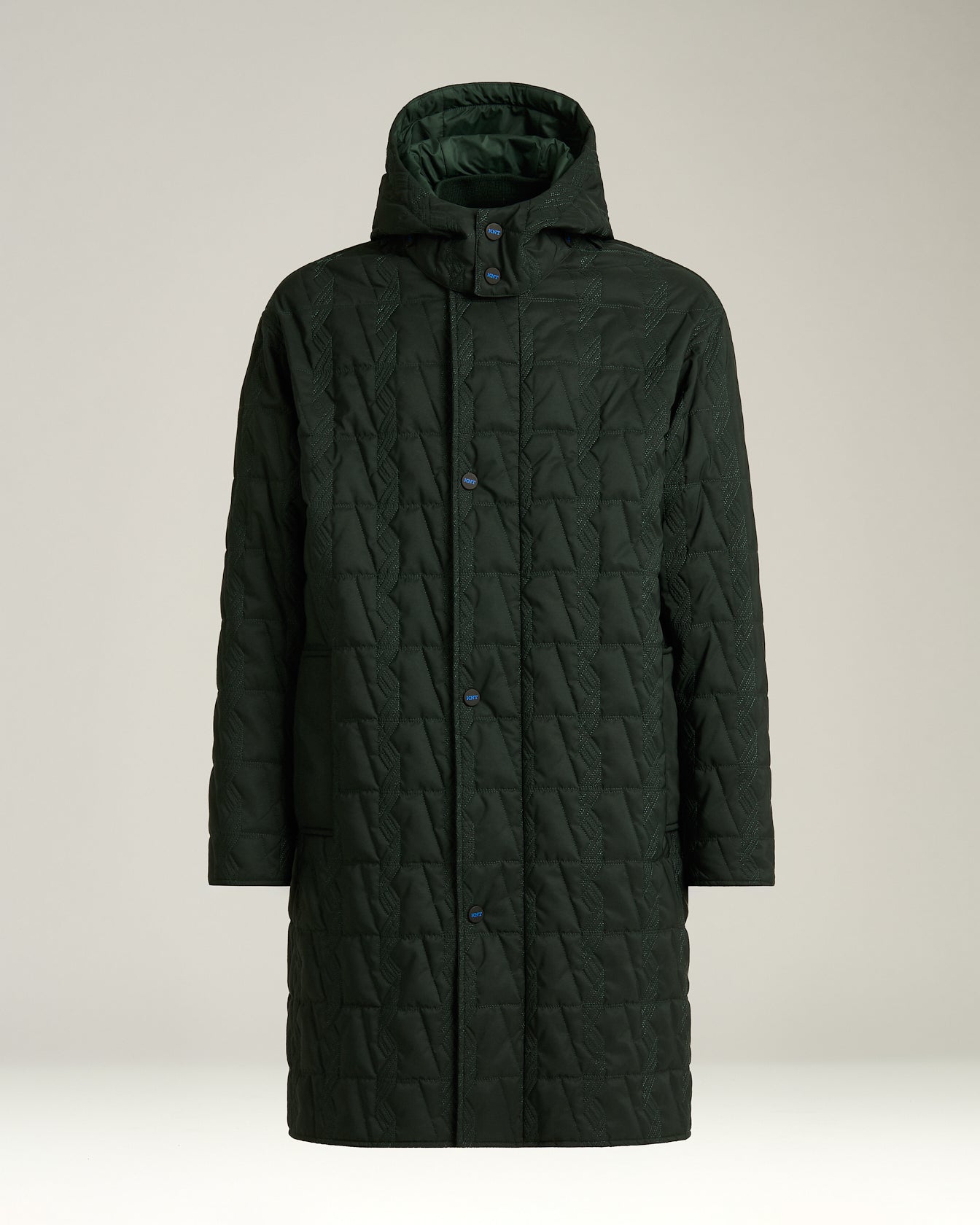 Quilted Technical Overcoat With Hood Dark Green