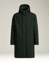 Quilted Technical Overcoat With Hood Dark Green