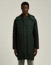 Quilted Technical Overcoat With Hood Dark Green