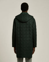 Quilted Technical Overcoat With Hood Dark Green