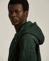 Quilted Technical Overcoat With Hood Dark Green