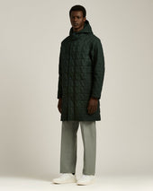 Quilted Technical Overcoat With Hood Dark Green
