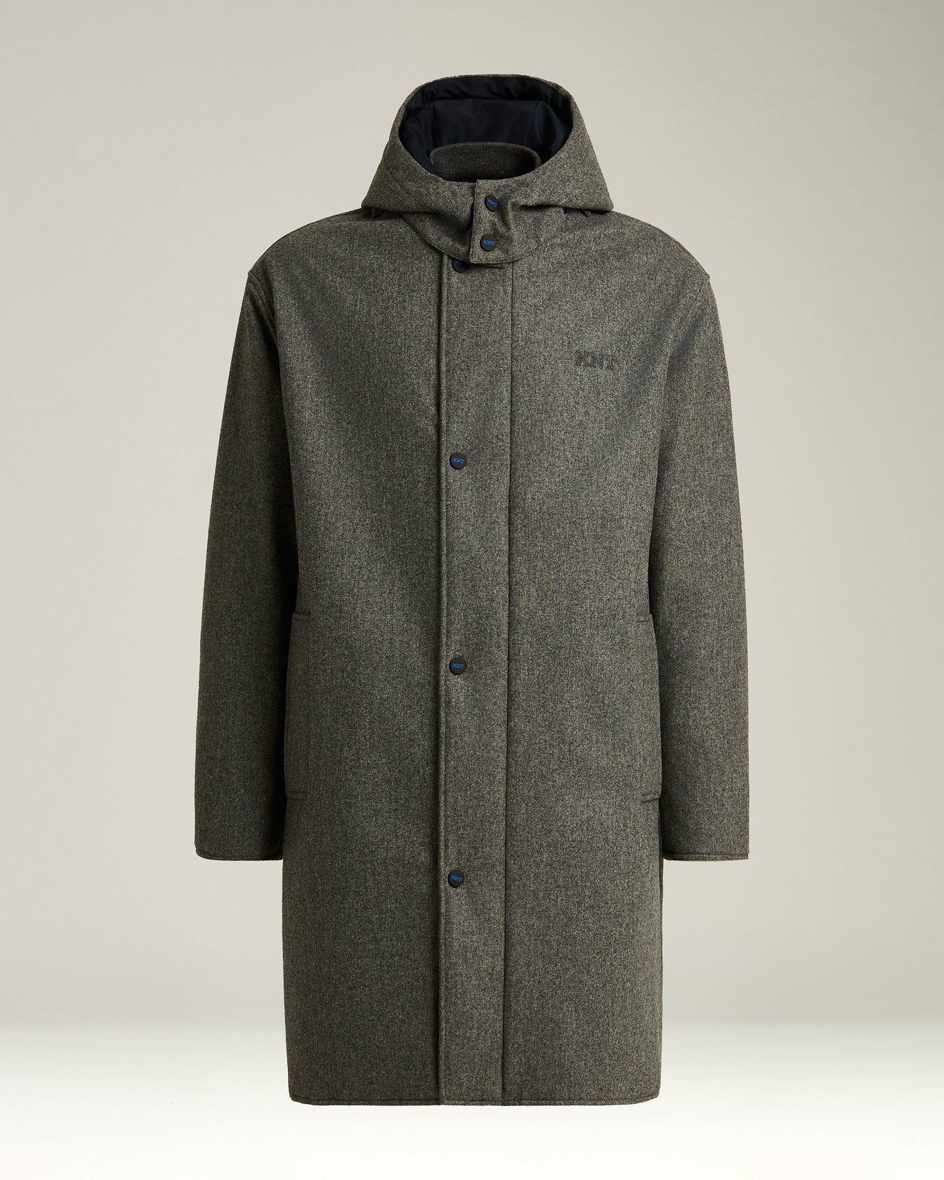 Long Overcoat With Hood In Pure Virgin Wool Grey