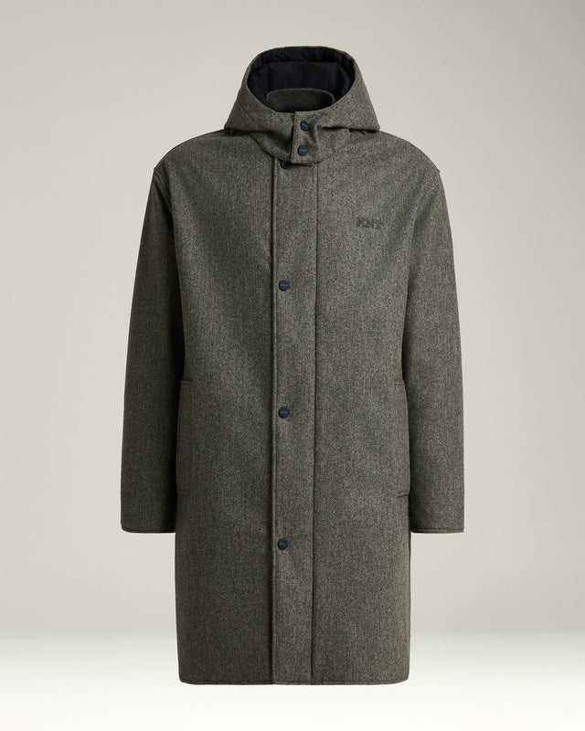 LONG OVERCOAT WITH HOOD IN PURE VIRGIN WOOL GREY