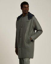 LONG OVERCOAT WITH HOOD IN PURE VIRGIN WOOL GREY