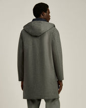 LONG OVERCOAT WITH HOOD IN PURE VIRGIN WOOL GREY