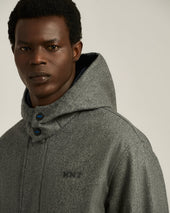 LONG OVERCOAT WITH HOOD IN PURE VIRGIN WOOL GREY