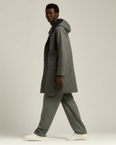 LONG OVERCOAT WITH HOOD IN PURE VIRGIN WOOL GREY