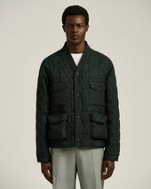 QUILTED JACKET WITH JACQUARD PATTERN GREEN AND UTILITY POCKETS