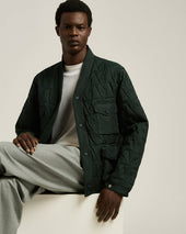 QUILTED JACKET WITH JACQUARD PATTERN GREEN AND UTILITY POCKETS
