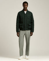 QUILTED JACKET WITH JACQUARD PATTERN GREEN AND UTILITY POCKETS