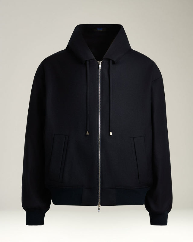 PURE WOOL BOMBER WITH TWO‑WAY ZIP