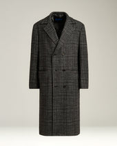 DOUBLE-BREASTED LONG COAT PRINCE OF WALES IN WOOL, CASHMERE AND SILK