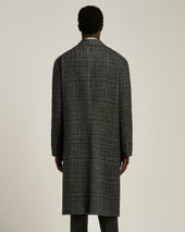 DOUBLE-BREASTED LONG COAT PRINCE OF WALES IN WOOL, CASHMERE AND SILK