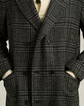 DOUBLE-BREASTED LONG COAT PRINCE OF WALES IN WOOL, CASHMERE AND SILK
