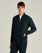PURE LINEN JACKET WITH ZIP IN NAVY BLUE