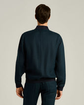 PURE LINEN JACKET WITH ZIP IN NAVY BLUE