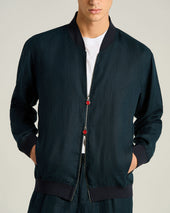 PURE LINEN JACKET WITH ZIP IN NAVY BLUE