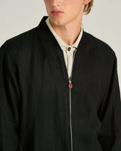 PURE LINEN JACKET WITH ZIP IN BLACK