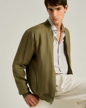 PURE LINEN JACKET WITH ZIP IN KHAKI