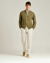 PURE LINEN JACKET WITH ZIP IN KHAKI