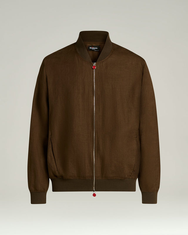 PURE LINEN JACKET WITH ZIP IN BROWN