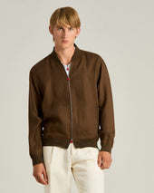 PURE LINEN JACKET WITH ZIP IN BROWN