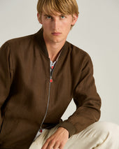 PURE LINEN JACKET WITH ZIP IN BROWN