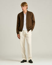 PURE LINEN JACKET WITH ZIP IN BROWN