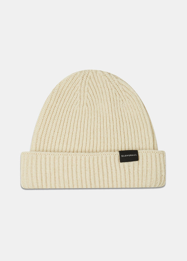 Unisex Ribbed Merino Beanie Hat Ecru