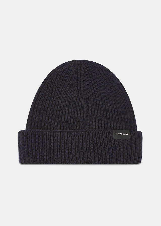 Unisex Ribbed Merino Beanie Hat Navy