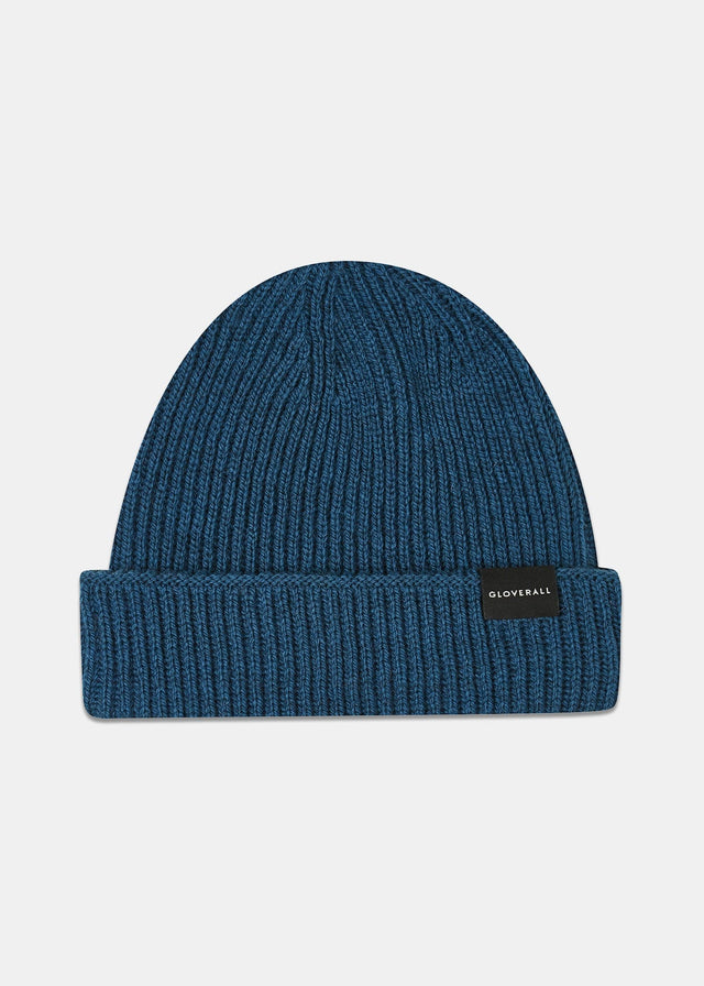 Unisex Ribbed Merino Beanie Hat Petrol Blue