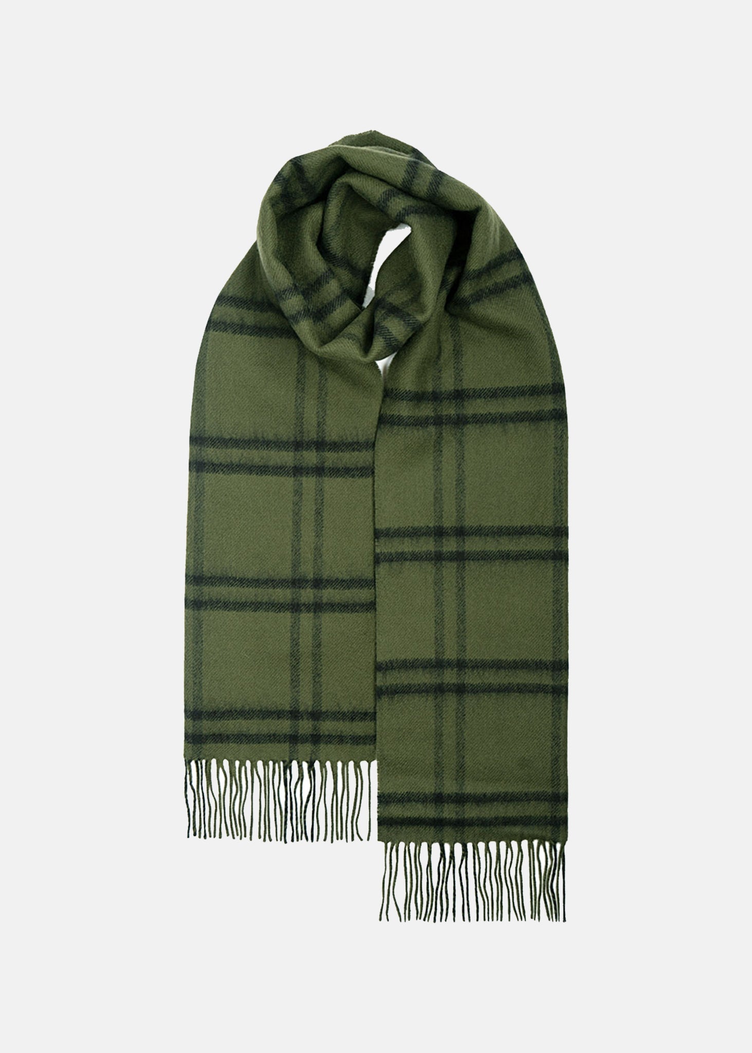 Unisex Oversized Lambswool Scarf Olive Plaid