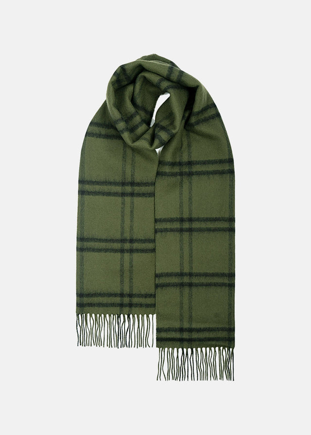 Unisex Oversized Lambswool Scarf Olive Plaid