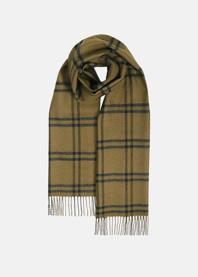 Unisex Oversized Lambswool Scarf Ochre Check