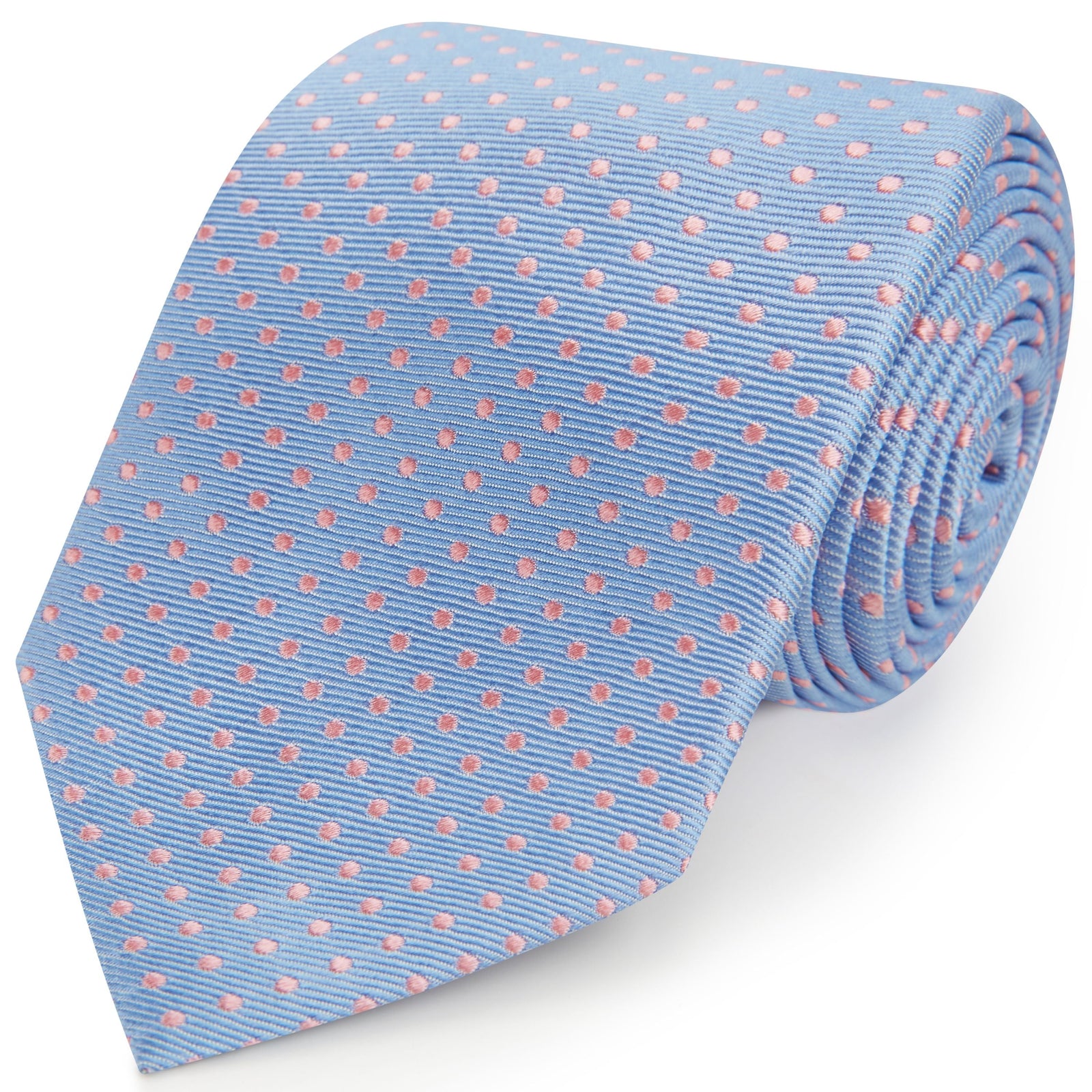 Blue Pink Small Spot Twill Woven Silk Tie