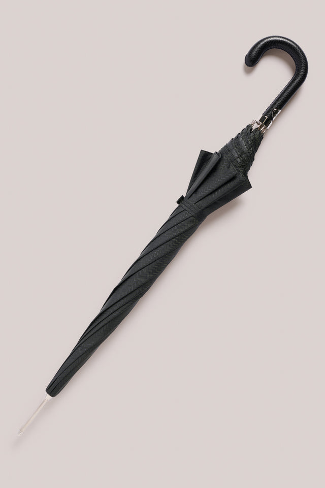 Handmade Umbrella - Leather Handle - Green Micro Chevron
