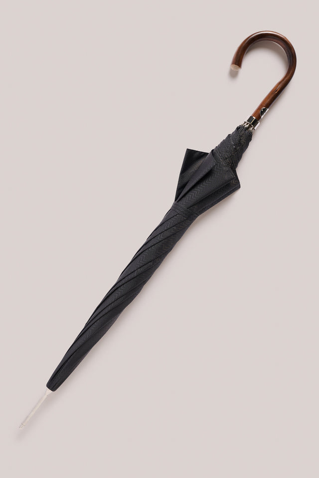 Handmade Umbrella - Chestnut Wood Handle - Black Micro Chevron