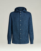 NATURAL FIBER BLEND HOODED BLUE OVERSHIRT