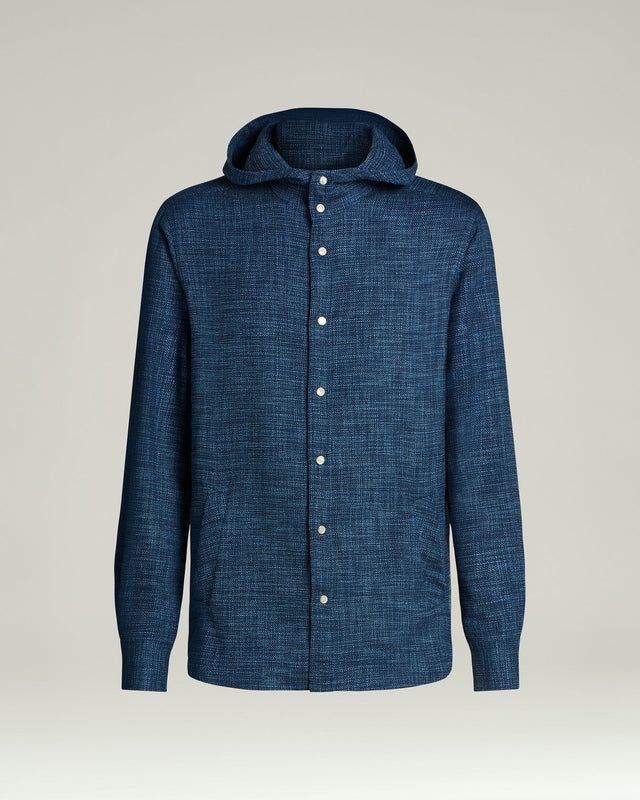 NATURAL FIBER BLEND HOODED BLUE OVERSHIRT
